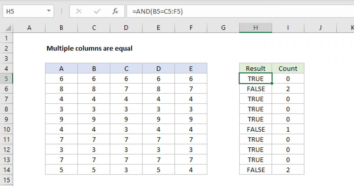 Multiple Columns Are Equal Excel Formula Exceljet 4559